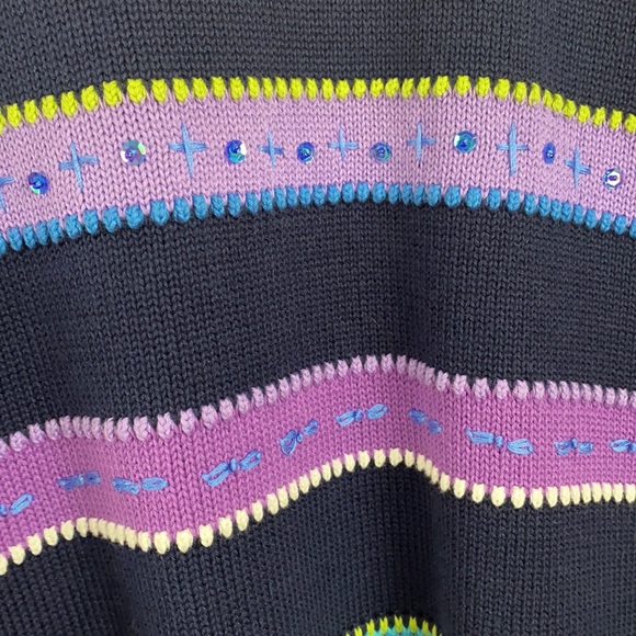 Vintage Requirements Woman Navy Purple Embroidered Striped Mom Sweater 90s 1X - Picture 9 of 10